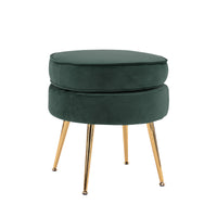 Ottoman Foot Stool Velvet Fabric Metal Leg Round GREEN