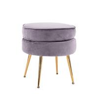 Ottoman Foot Stool Velvet Fabric Metal Leg Round GREY