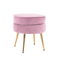 Ottoman Foot Stool Velvet Fabric Metal Leg Round PINK