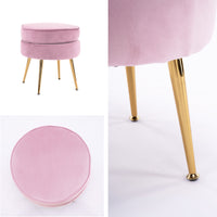 Ottoman Foot Stool Velvet Fabric Metal Leg Round PINK