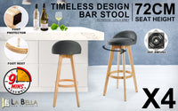 4X Wooden Bar Stool Dining Chair Fabric LEILA 72cm GREY