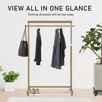 Clothes Rack Coat Stand Hanging Adjustable Rollable Steel GOLD