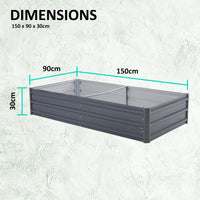 2X Raised Garden Bed Galvanised Steel Planter 150 x 90 x 30cm GREY