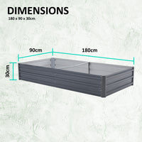 2X Raised Garden Bed Galvanised Steel Planter 180 x 90 x 30cm GREY