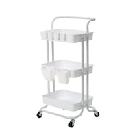 Trolley Cart Storage Utility Rack Shelf Organiser Swivel Kitchen 3 Tier WHITE