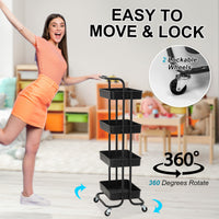 Trolley Cart Storage Utility Rack Shelf Organiser Swivel Kitchen 4 Tier BLACK