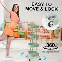 Trolley Cart Storage Utility Rack Shelf Organiser Swivel Kitchen 4 Tier GREEN