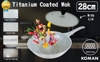 KOMAN Shinewon Vinch IH Wok Wokpan 28cm Non-stick Induction Ceramic + Glass Lid GREY