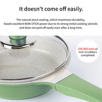 Sauce Pot Frying Pan w/ a Lid Set Non-Stick Stone Induction IH Frypan 16cm OLIVE