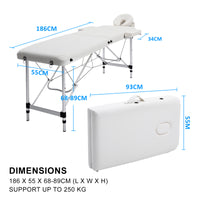 Aluminium Portable Beauty Massage Table Bed 2 Fold 55cm White