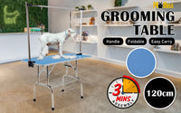 Pet Grooming Salon Table Dual 120cm Adjustable Foldable Mobile for Commercial BLUE