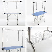 Pet Grooming Salon Table Dual 120cm Adjustable Foldable Mobile for Commercial BLUE