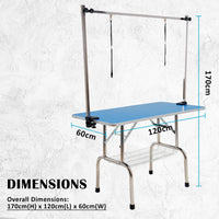 Pet Grooming Salon Table Dual 120cm Adjustable Foldable Mobile for Commercial BLUE