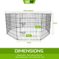 Pet Playpen Foldable Dog Cage 8 Panel 24in with Cover