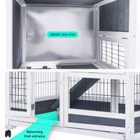 Rabbit Hutch Chicken Coop with Wheels 96.5 x 56 x 90.5cm 2 Storey Pet Cage Run THUMPER