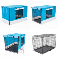 Wire Dog Cage Foldable Crate Kennel 24in with Tray + BLUE Cover Combo