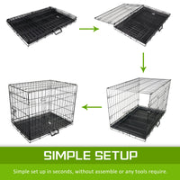 Wire Dog Cage Foldable Crate Kennel 24in with Tray + BLUE Cover Combo