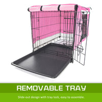 Wire Dog Cage Foldable Crate Kennel 24in with Tray + PINK Cover Combo