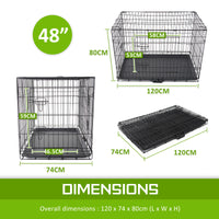 Wire Dog Cage Foldable Crate Kennel 48in with Tray + BLUE Cover Combo