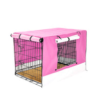 Wire Dog Cage Crate 30in with Tray + Cushion Mat + PINK Cover Combo