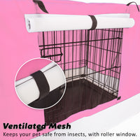 Wire Dog Cage Crate 48in with Tray + Cushion Mat + PINK Cover Combo