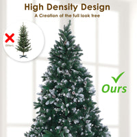 Snowy Christmas Tree Xmas Pine Cones 7Ft 210cm 1290 tips GREEN