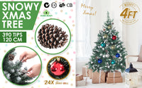 Snowy Christmas Tree Xmas Pine Cones 4Ft 120cm 390 tips + Bauble Balls