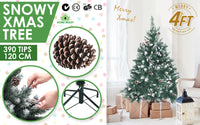 Snowy Christmas Tree Xmas Pine Cones 4Ft 120cm 390 tips GREEN