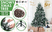 Snowy Christmas Tree Xmas Pine Cones 5Ft 150cm 720 tips GREEN