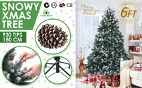 Snowy Christmas Tree Xmas Pine Cones 6Ft 180cm 930 tips GREEN