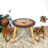 Hand Carved Children's Table Wooden LION Theme