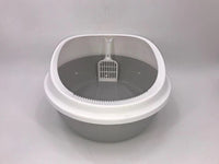 2 x Grey Round Portable Cat Toilet Litter Box Tray with Scoop