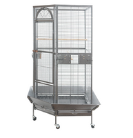 YES4PETS 161 cm XL Corner Bird Cage Pet Parrot Aviary Perch Castor Wheel Stand Black Silver