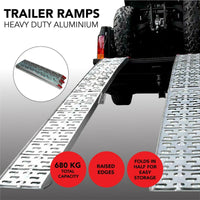 D2U Aluminum Folding Loading Ramps, 680kg Capacity - Heavy-Duty for ATVs, Motorcycles, Ride-On Lawnmowers - Foldable Design, Dual-Welded Joints, Rubber Tips, and Corrosion-Resistant Alloy