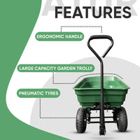 Garden Dump Cart with Heavy Duty Steel Frame,10 Inch Pneumatic Tires Maximum Load Capacity of 250 kg (Green), Garden Trolley Cart, Camping Cart