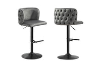 Lara Tufted Height Adjustable Swivel Bar Stools with Footrest - Dark Grey