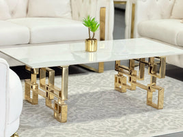 Royale Silver Coffee Table - White Marble