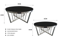 Salina Coffee Table 80cm Silver Base - Black Glass
