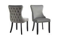 Paris Dark Grey Velvet and black Rubberwood Upholstered Dining Chairs Tufted Back -Set of 2