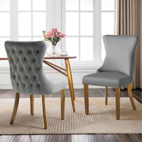 Paris Dark Grey Velvet  & Gold Polished Steel Upholstered Dining Chairs Tufted Back - Set of 2