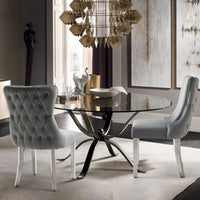 Paris Dark Grey Velvet  & Silver Polished Steel Upholstered Dining Chairs Tufted Back - Set of 2