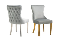 Paris Dark Grey Velvet  & Silver Polished Steel Upholstered Dining Chairs Tufted Back - Set of 2