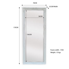 French Provincial Ornate Mirror - White - Medium 70cm x 170cm