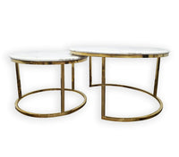 Nesting Style Coffee Table - White on Gold Stainless Steel - 80cm/60cm