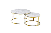 Nesting Style Coffee Table - White on Gold Stainless Steel - 80cm/60cm