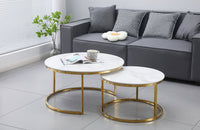 Nesting Style Coffee Table - White on Gold Stainless Steel - 80cm/60cm