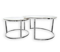 Nesting Style Coffee Table - White on Silver Stainless Steel - 80cm/60cm