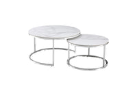 Nesting Style Coffee Table - White on Silver Stainless Steel - 80cm/60cm