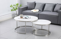 Nesting Style Coffee Table - White on Silver Stainless Steel - 80cm/60cm