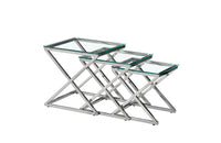 Bella Set of 3 Silver Side Table - Clear Glass